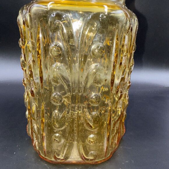 L E Smith Amber Atterbury Scroll Glass Canister Cookie Apothecary Jar 9" 1970s - Picture 2 of 14